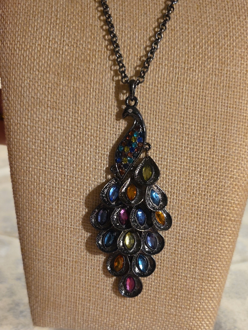 Off Park Collection Multicolor Crystal Articulated Peacock Pendant Necklace 36"